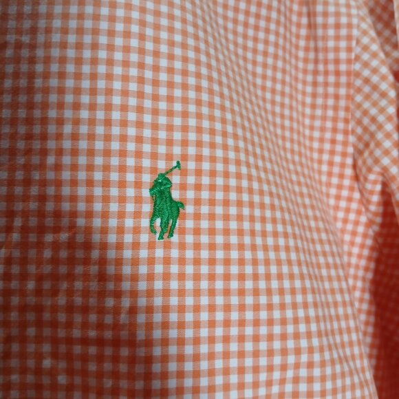 Polo Ralph Lauren Men's Shirt XXL Orange White Gingham Plaid Cotton Long Sleeve - Picture 10 of 12